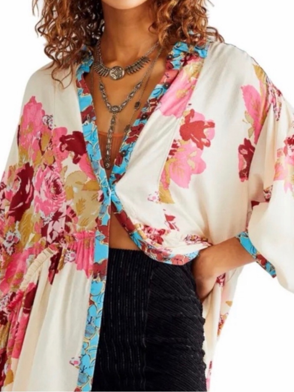 Free People Brunch A Bunch Boho Tunic Shirt in Light Combo Oversized Size M